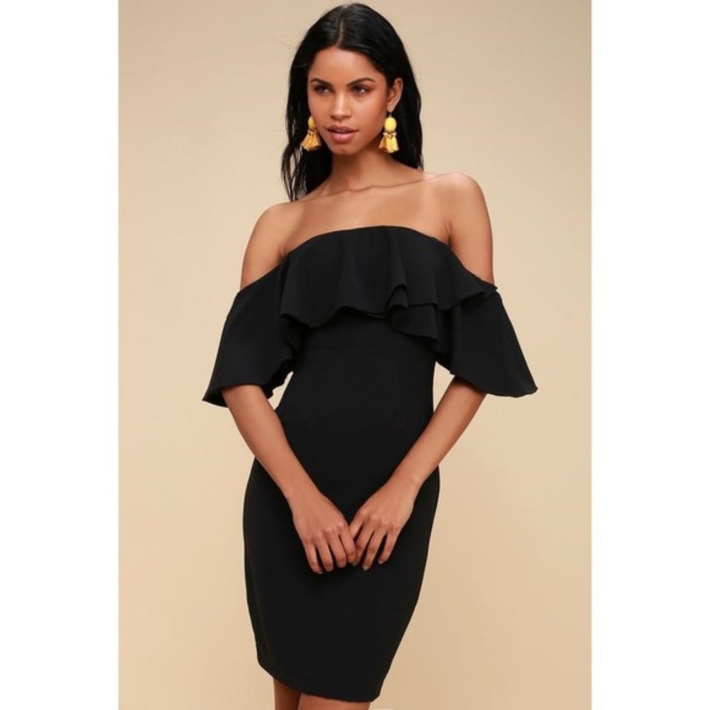 Lulu's Off the Shoulder Small Black Midi Dress